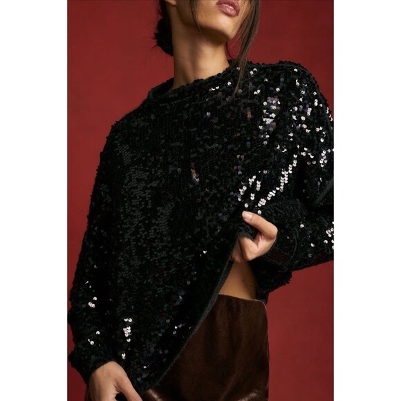 Anthropologie Pilcro Sweater Alani Cashmere Mock Neck Sequin Preppy Size XSP NWT - Picture 5 of 11